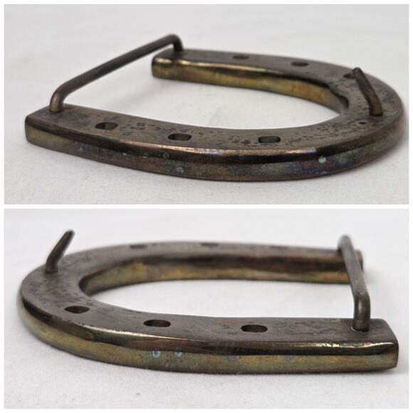 Vintage Horseshoe Belt Buckle Gold Toned Solid Cast Metal Lucky Western Cowboy - Picture 4 of 9